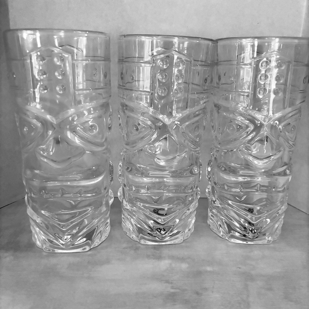 Set Of 3 Forum Vintage Tiki Glasses Cocktail Hawaiian Double Side Heavy Tumblers